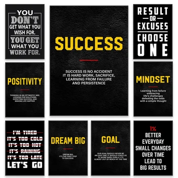 Черный плакат, Мотивационная цитата, Определение успеха, Картина на холсте, Вдохновение, печать на холсте, стены спортзала, Офисный декор