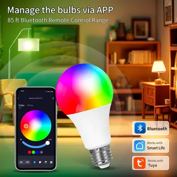 Светодиодная лампа Tuya Bluetooth E27 с управлением приложением, умная лампа RGB 9 Вт, 220 В, 110 В, умные лампы с регулируемой яркостью, умные лампы для украшения дома и комнаты