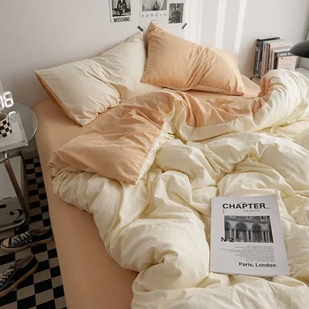 Instagram, комплект из четырех предметов в цветовую гамму, весенне-летний комплект из трех предметов из чистого хлопка, стеганое одеяло для студенческого общежития, кровать, однотонный
