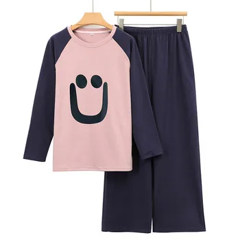Повседневный Корейский осенне-зимний Новый комплект пижам контрастного цвета, Женская Свободная пижама из двух частей, теплая домашняя одежда из флиса